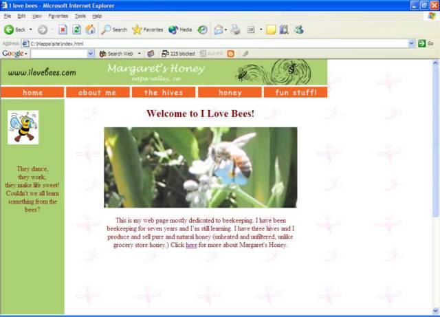 An Internet Explorer screenshot of ilovebees.com